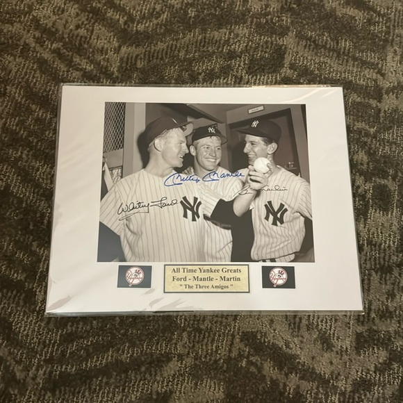 Whitey Ford Billy Martin Mickey Mantle Autographed Signed photo - Picture 1 of 1